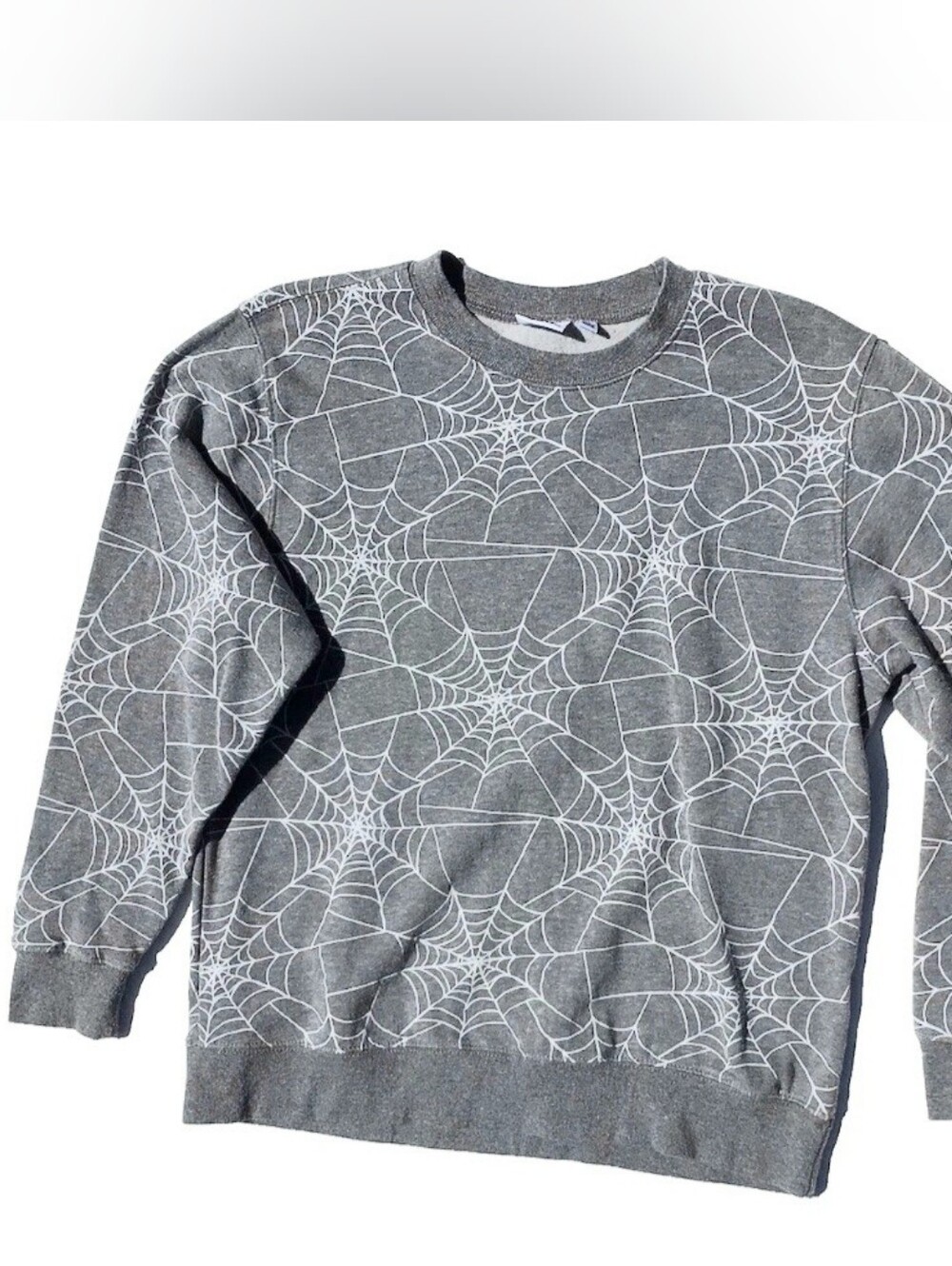 Men's Gray Spiderweb-Print Crewneck Sweater XXL